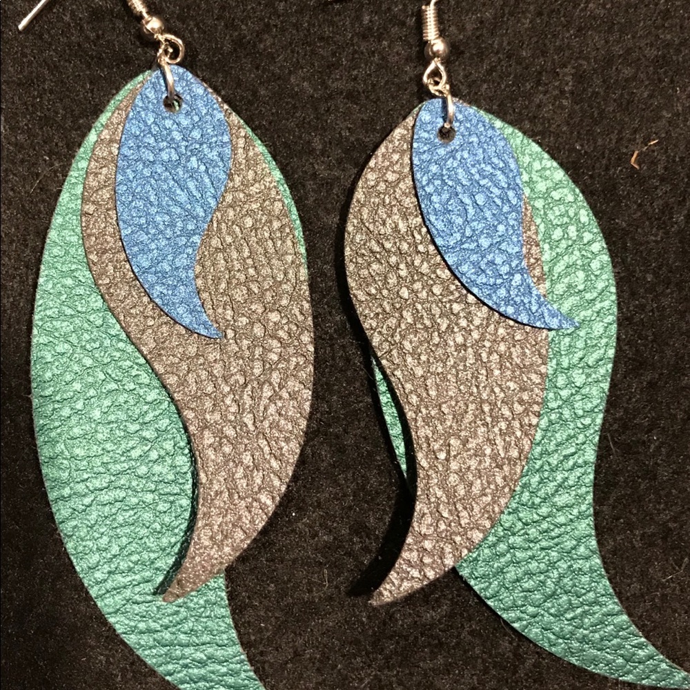 Peacock faux leather earrings